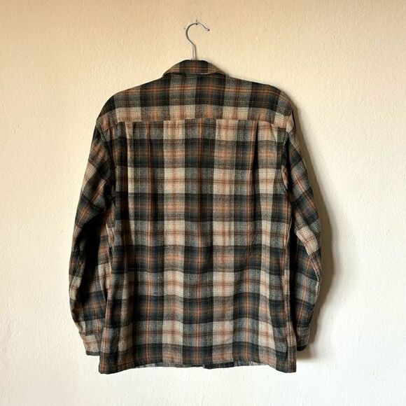Pendleton 50s Board Wool Dress Green Brown Shirt Plaid Size M - Picture 3 of 6